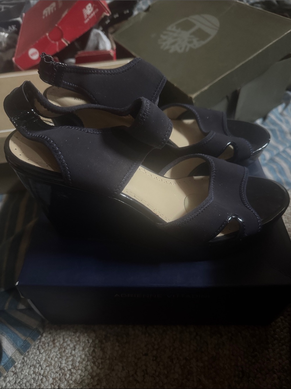 Adrienne Vittadini Black Wedge Sandals with Stretch Upper